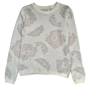 Rachel Zoe Floral Knit Sweater Womens XS Cream Beige Long Sleeve Pullover